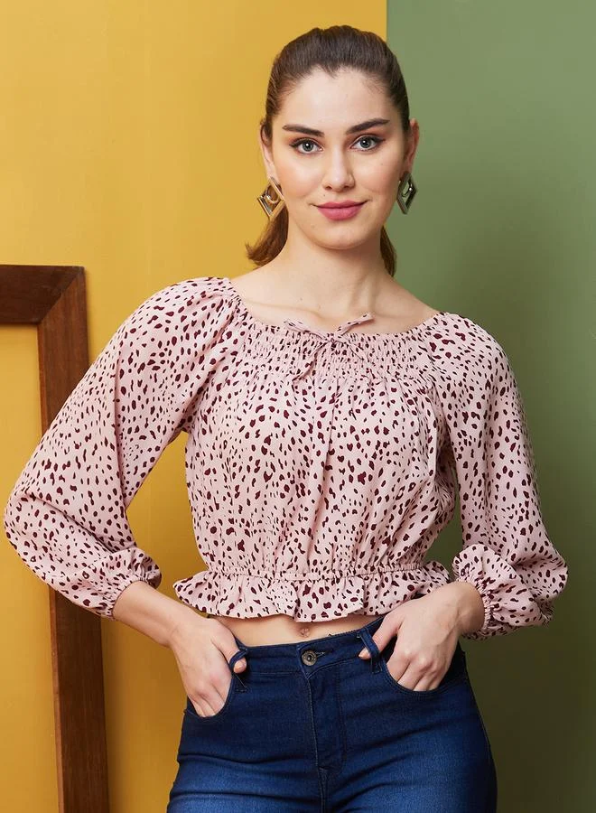 globus Floral Print Square Neck Crop Top