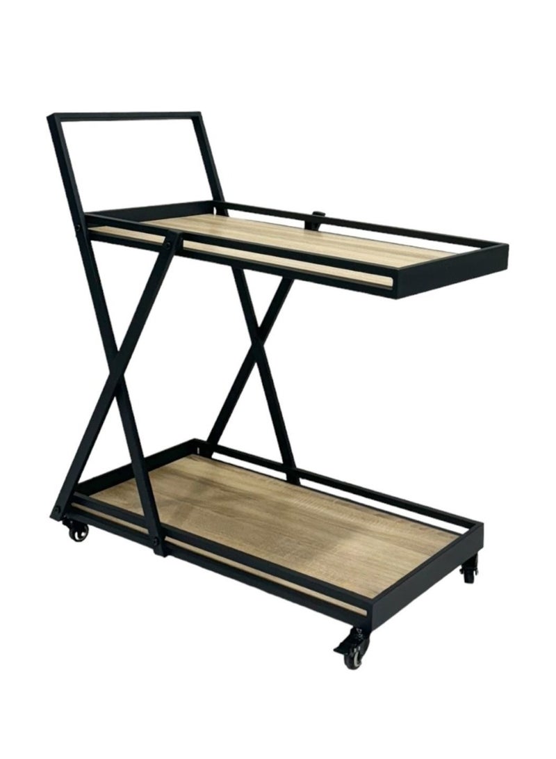 Tea and coffee serving trolley, 3 levels, wooden, light beige color