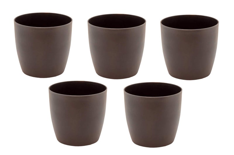 garbnoire Gardening Flower Pots - 5 Inch Plastic Flower Pots | Modern Decorative Indoor Outdoor Planters/Pots - Pack of (5, Coffee) - Image 3