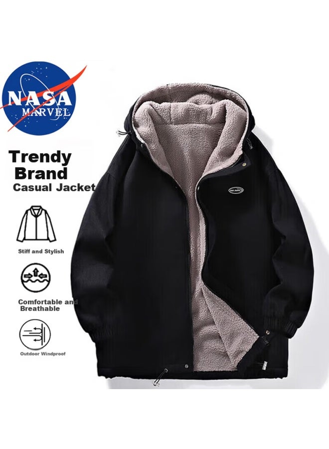 Nasa Marvel Valentine's Day Gift Cotton Jacket For Men, Winter Coat, Puffer Jacket, Lambswool Hooded Trendy Fleece-lined Outerwear - Image 1