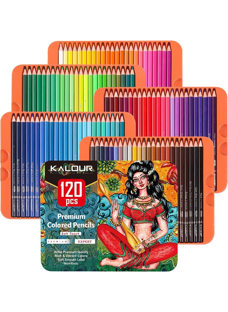 Kalour Artists Premium Colour Pencil Set In Elegant Tin Box 120 Colour Pencil 3 Mm Soft Core Pencil Set Multicolor