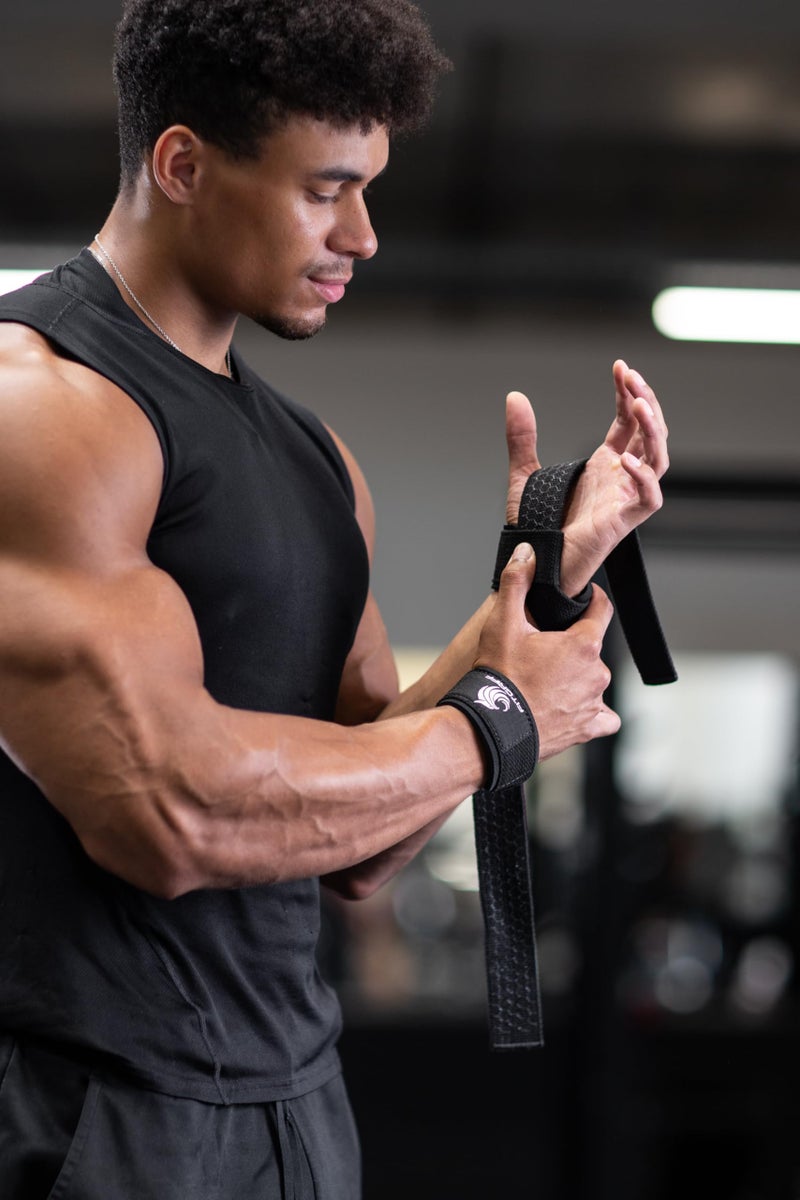 FitgriffÂ® Lifting Wrist Straps for Weightlifting, Gym, Deadlift, Workout (Made of Premium Cotton & Padded) - Men & Women (Standard, Black (Silicone-Grip)) - Image 4