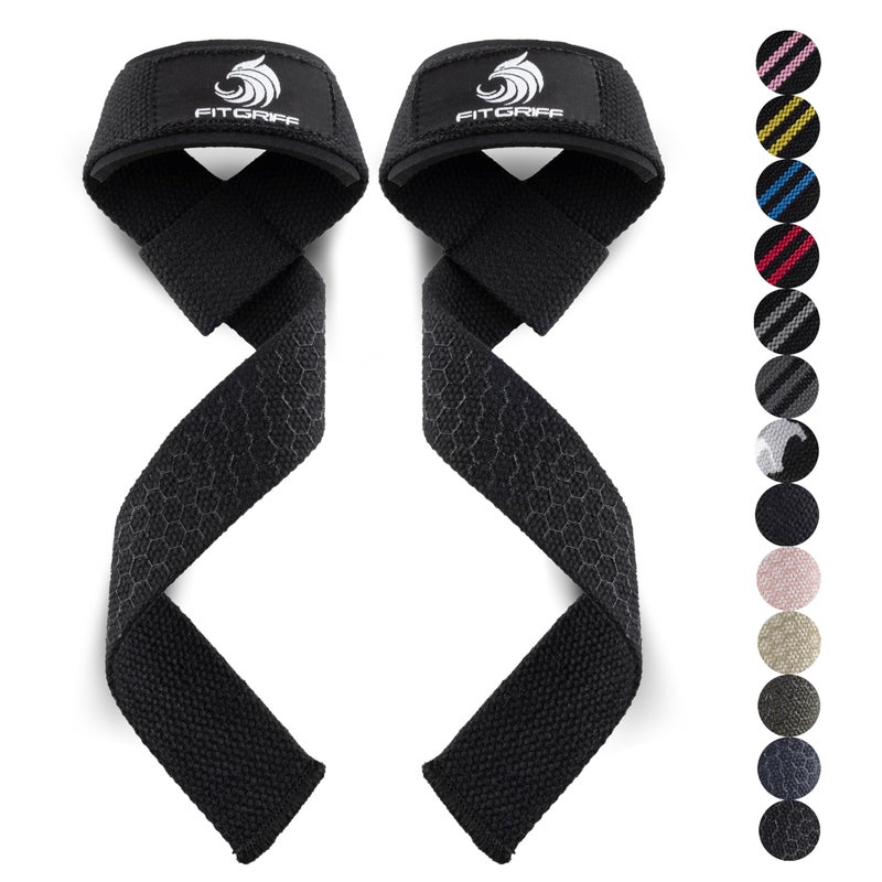 FitgriffÂ® Lifting Wrist Straps for Weightlifting, Gym, Deadlift, Workout (Made of Premium Cotton & Padded) - Men & Women (Standard, Black (Silicone-Grip)) - Image 1