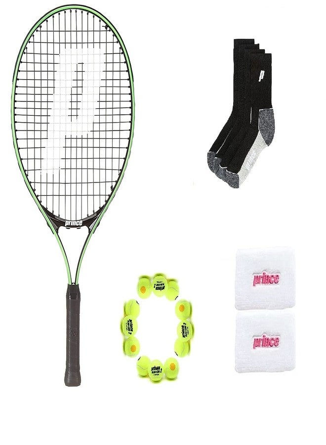 برنس مضرب تنس برينس تور 23 مع 12 كرة تنس برتقالية من المرحلة الثانية، وجوارب وسوار معصم أبيض - Image 1