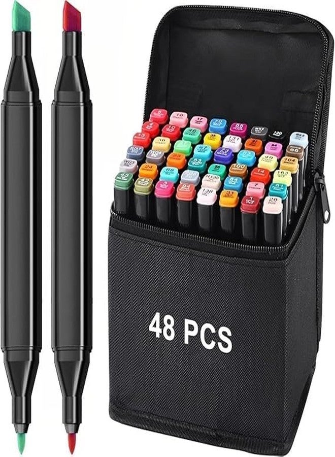 Like-It like it Dual Tip Art Markers 48 Colours With Carrying Case For Painting Sketching Calligraphy Drawing Odorless &Non Toxic Twin Head Permanent Colouring Markers For Kids Adult Beginners|Assorted - Image 2