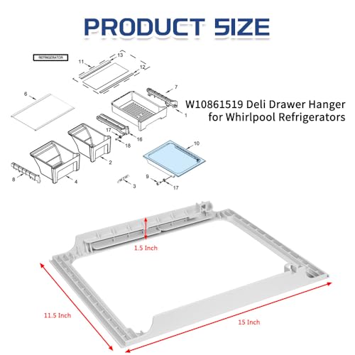 KOZHOM [Upgraded] W10861519 Deli Drawer Hanger, Refrigerator Meat Drawer Shelf Holder for Whirlpool WRT148/WRT311/WRT318, Replaces W10628698, 4382323, AP5999492 - Image 2