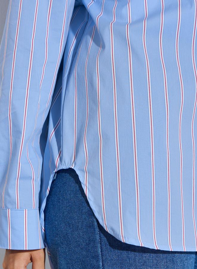Styli Blue Striped Oversized Casual Shirt - Image 3