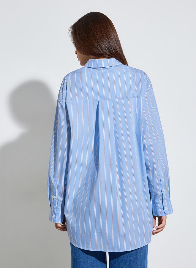 Styli Blue Striped Oversized Casual Shirt - Image 4