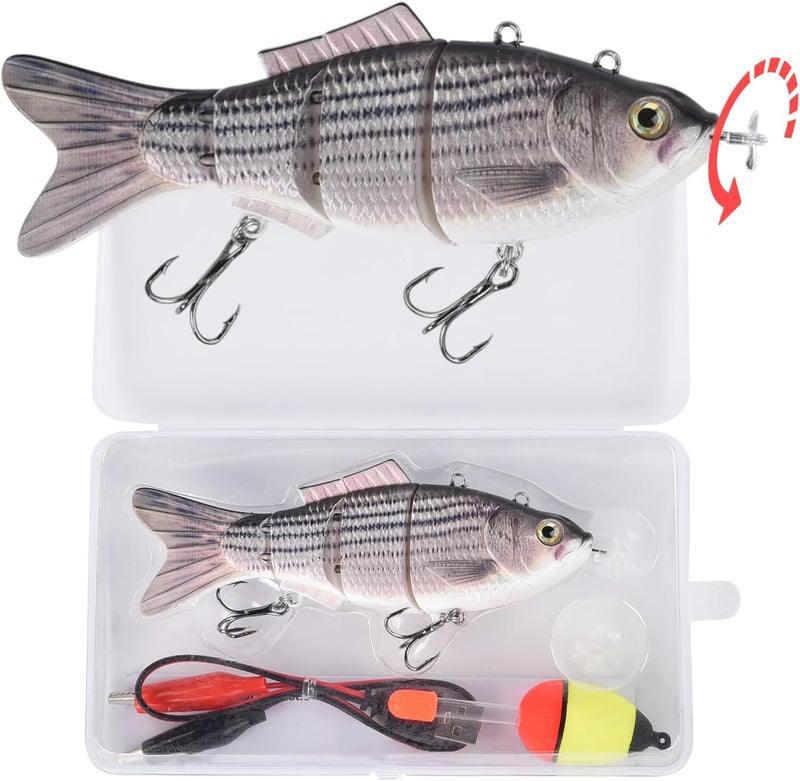 watalure Robotic Swimming Fishing Electric Lures 5.12" USB Rechargeable LED Light Wobbler Multi Jointed Swimbaits Hard Lures Fishing Tackle - Image 1