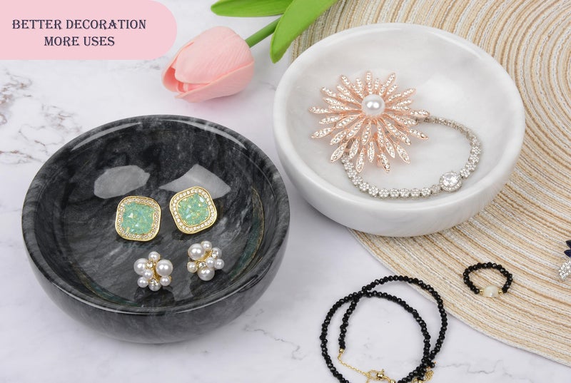 SIPARUI Jewelry Dish,Natural Marble Jewelry Dish,Trinket Tray,Ring Holder,Key Bowl,Unique Jewelry Tray for Home Decoration,Mother's Day,Birthday and Other Holiday Gifts(Black) - Image 3