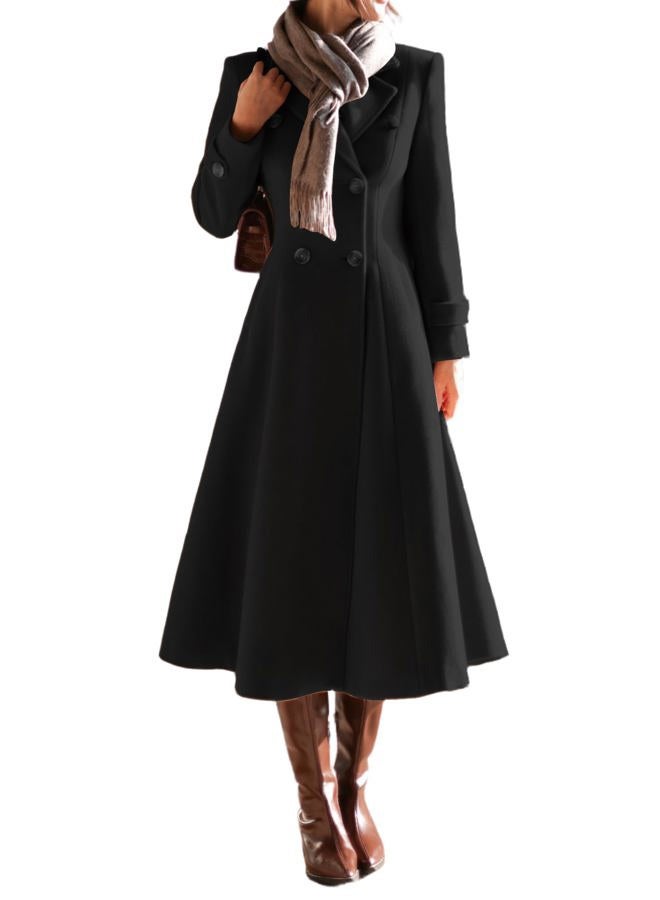 IDEALSANXUN Long Wool Coat for Women 2024 Winter Coat Double Breasted Trench Coat Coatigan Peacoat Maxi Dress Jackets, Black, L - Image 1