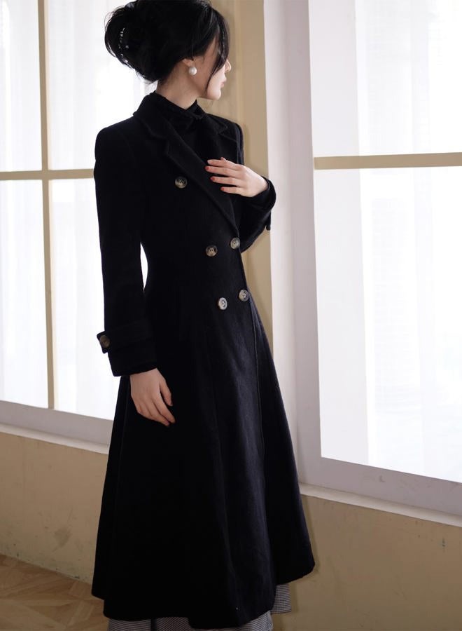 IDEALSANXUN Long Wool Coat for Women 2024 Winter Coat Double Breasted Trench Coat Coatigan Peacoat Maxi Dress Jackets, Black, L - Image 4