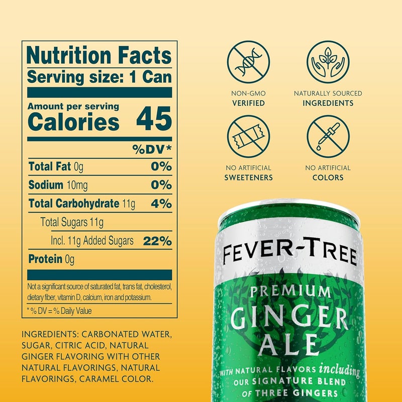 FEVER TREE Fever-Tree Premium Ginger Ale - Refreshing Mixer with Natural Ingredients - 150 ML Cans - Pack of 24 - Image 2