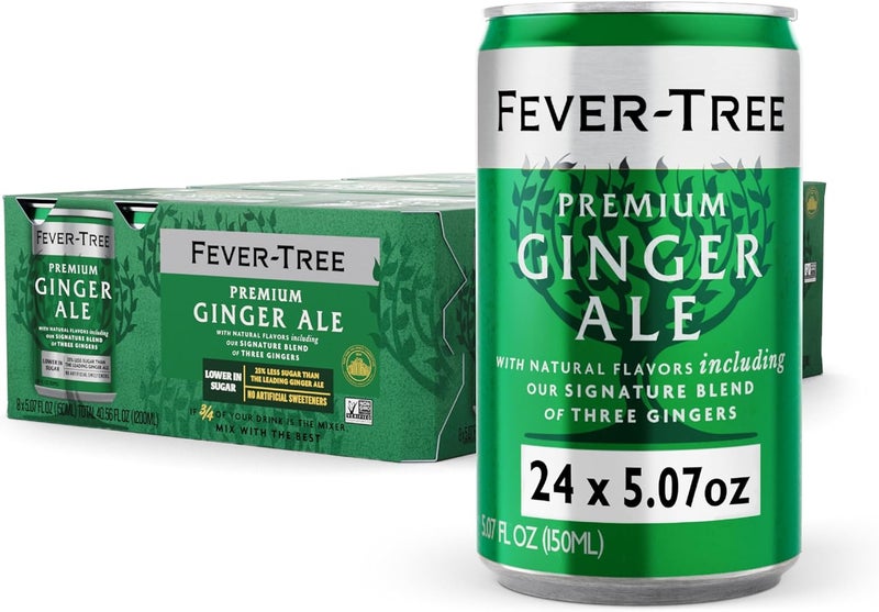 FEVER TREE Fever-Tree Premium Ginger Ale - Refreshing Mixer with Natural Ingredients - 150 ML Cans - Pack of 24 - Image 1