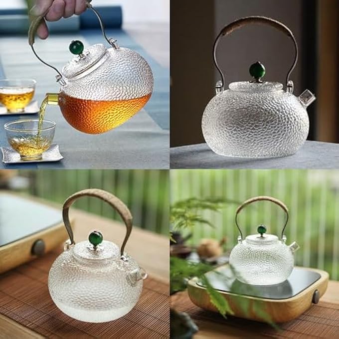 ريحني إبريق شاي زجاجي مقاوم للحرارة سعة 700 مل مع فلتر قابل للإزالة، آمن للاستخدام على الموقد، مع مقبض مضاد للحروق، غلاية شاي - Image 3