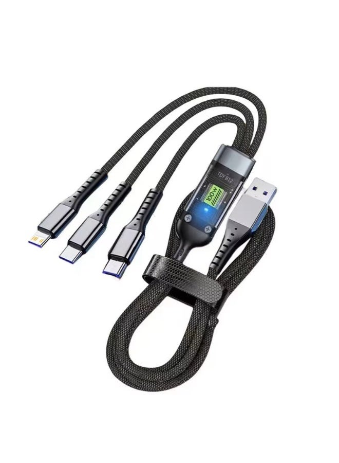 Multi-Functional 3-in-1 Fast Charging Cable – 100W Power Display, Braided Design, USB-A/Type-C/Lightning/Micro-USB ,1.2m