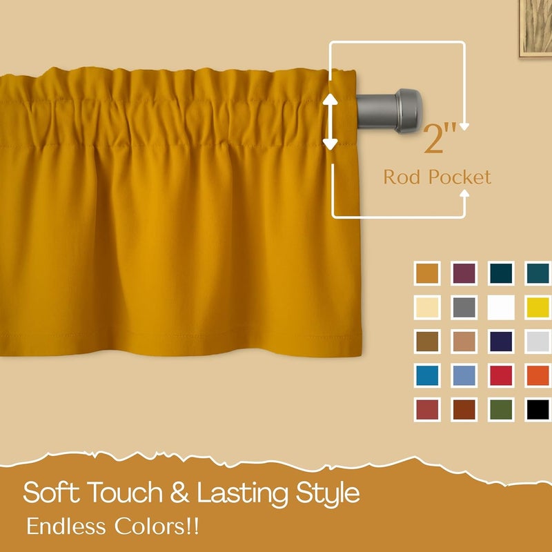 Native Fab 3 Pieces Window Curtain Tiers 26"x36" and Valance 54"x18" Set - Rod Pocket - Semi Sheer - Farmhouse Half Curtain for Kitchen, Bedroom, Bathroom - Mustard Yellow - Image 5