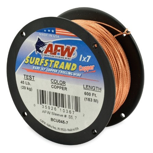 AFW American Fishing Wire Surfstrand Copper 1x7 Bare Trolling Wire, Copper Color, 45 Pound Test, 600-Feet - Image 1