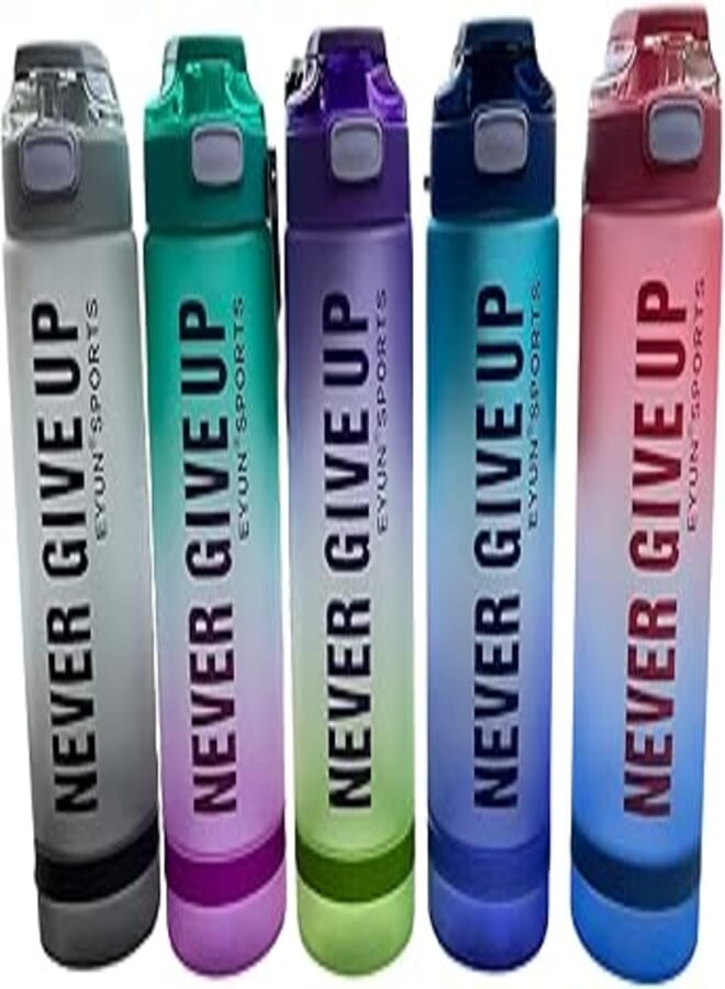 EYUN Never Give Up Sports Water Bottle 1000 ml, Large Water Bottle with Motivational Time Marker, Fast Flow BPA Free Non-Toxic for Fitness, Gym and Outdoor Sports - Multi Color_one year warranty