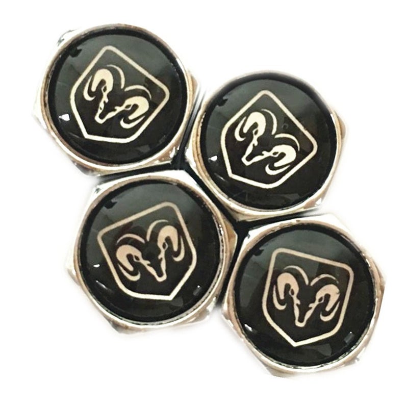 Dodge Ram Black Logo Chrome Tire Stem Valve Caps - Image 2