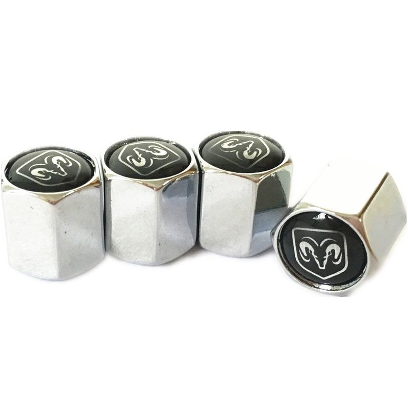 Dodge Ram Black Logo Chrome Tire Stem Valve Caps - Image 1