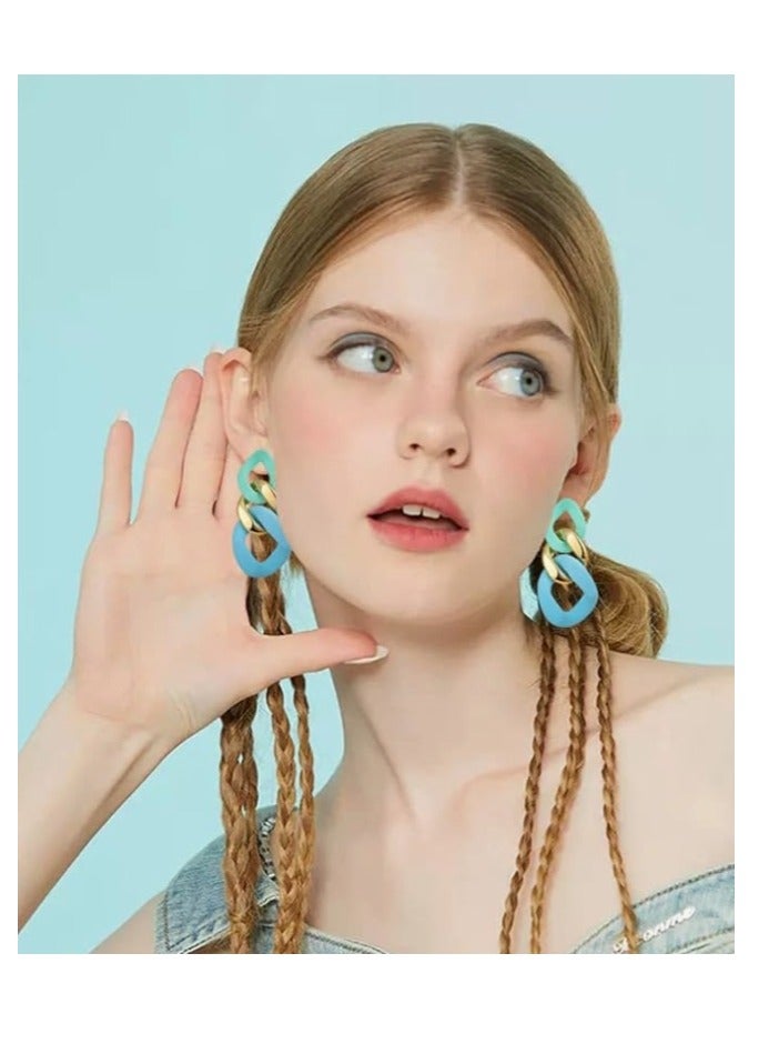 OASIS-TH Charm Elegant Hollow Color Chain Acrylic Geometric Temperament Dangle Drop Earrings Bohemian Minimalist Hypoallergenic Jewelry Gift - Image 2