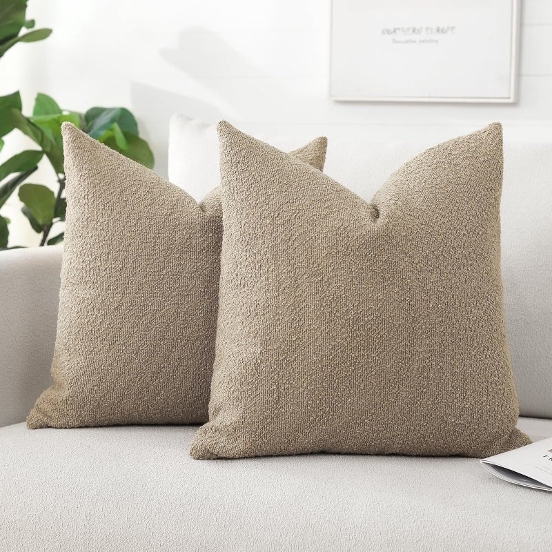 Artscope Pack of 2 Textured Boucle Cushion Covers Square Pillow Cases Cozy Soft Decorative Couch Pillow Covers for Chair Sofa Bedroom Living Room Home Decor 50x50cm Camel
