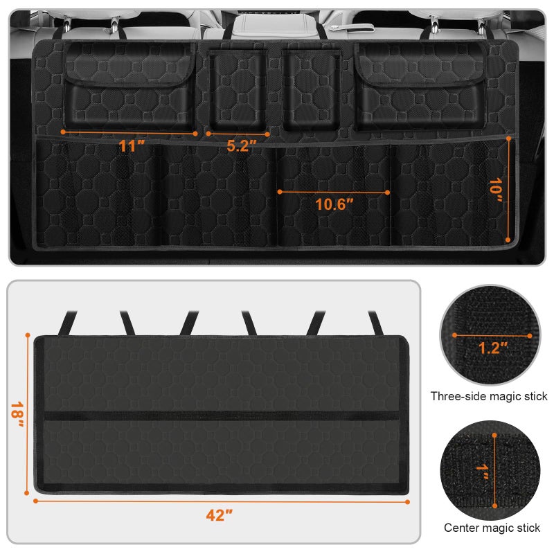 esouler Car Trunk Organizer, Super Capacity Backseat Car Organizer for SUV/Truck/MPV(42"*18"), Hanging Car Storage Organizer with 8 Pocekts, Car Accessories for Women and Men- Black - Image 3