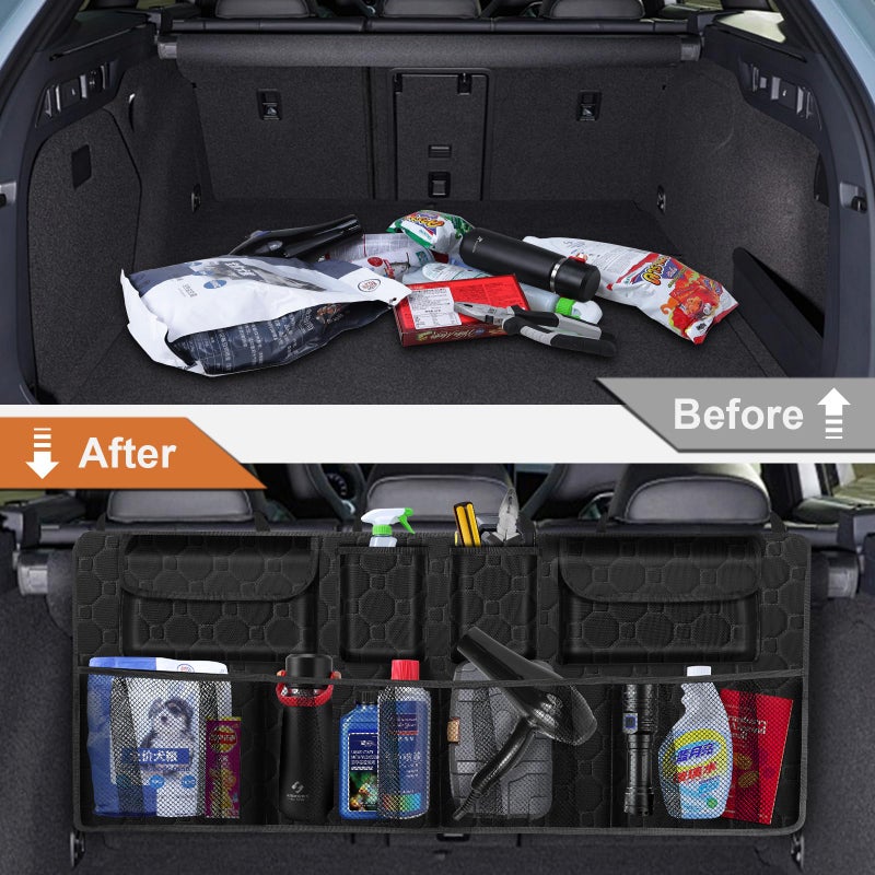esouler Car Trunk Organizer, Super Capacity Backseat Car Organizer for SUV/Truck/MPV(42"*18"), Hanging Car Storage Organizer with 8 Pocekts, Car Accessories for Women and Men- Black - Image 4