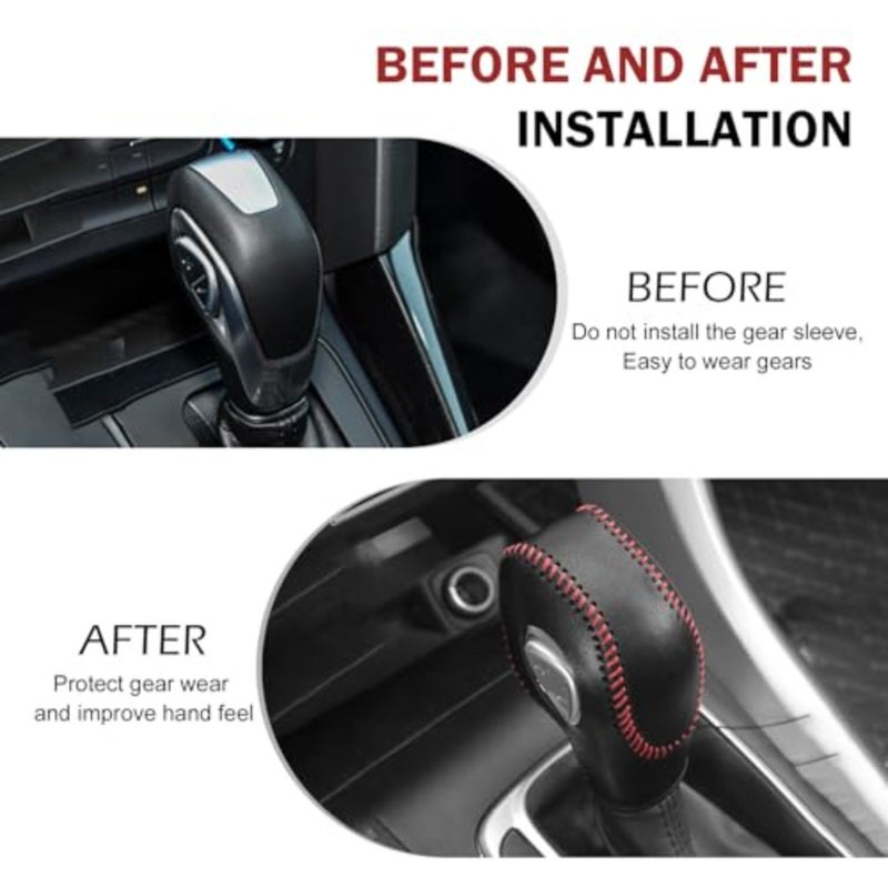 Car Gear Shift Knob Cover, Non-slip Leather Shifter Protector, Scratch-resistant Shift Knob Protective Case, Compatible with Ford Mondeo Escape Focus Red - Image 5
