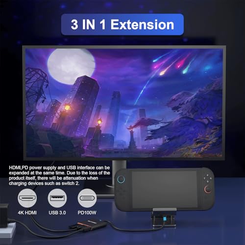 Gamorek Switch 2 Dock, Portable TV Dock for Switch 2 Dock, Support 8K@60Hz, 4K@60Hz HDR,UBS-A, 100W PD Fast Charging for Switch 2/ Switch/Switch OLED - Image 2