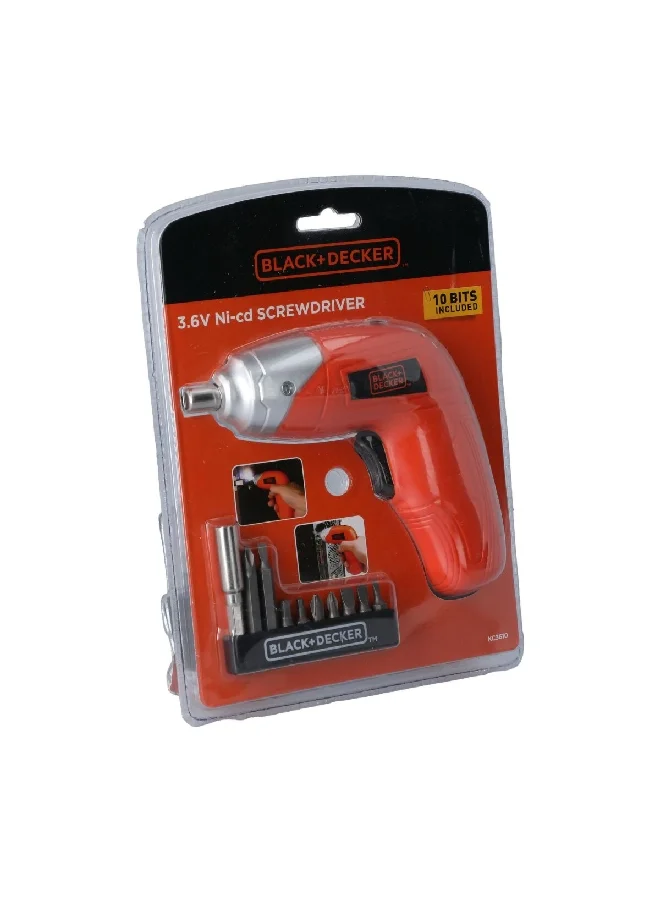 BLACK+DECKER 3.6V Li-Ion Cordless Power Screwdriver Kit with 10-Piece Bit Orange and Silver 6.2 x 16.4 x 5.2 cm KC3610-B5