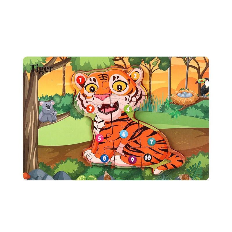 Wooden Animal Traffic Cognitive Cartoon Three-Dimensional Puzzle Toy Early Education Educational Children'S Big Block Matching Toy - Image 1