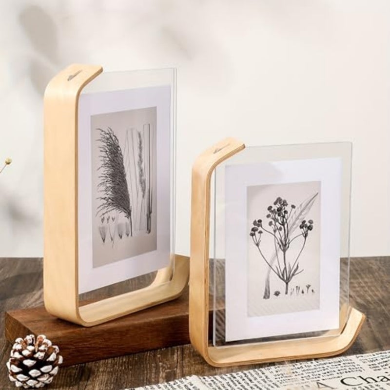 Acrylic Wooden Photo Frame, 2Pcs Rustic Wooden Frames With HD Glass, Double-sided Frame For Tabletop Display, Calendar DIY Frame, Photo Frames For Wedding Party Decor, Herbarium Display Frame - Image 1