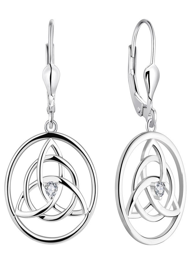 YL 925 Sterling Silver Celtic Knot Earrings Trinity Leverback Earrings Cubic Zirconia Dangle Drop Jewelry for Women - Image 1
