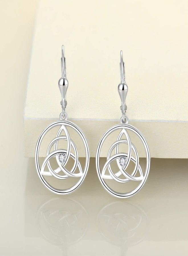 YL 925 Sterling Silver Celtic Knot Earrings Trinity Leverback Earrings Cubic Zirconia Dangle Drop Jewelry for Women - Image 4