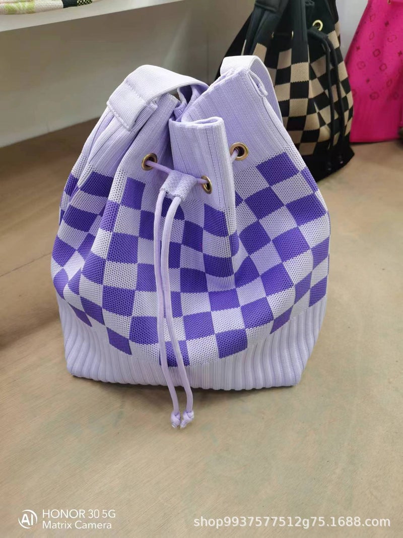04 New Girly Drawstring Stripesd Knitted Satchel Shoulder Bag Versatile Fashion Stylish Rest Trendyy Bag Diagonal - Image 1