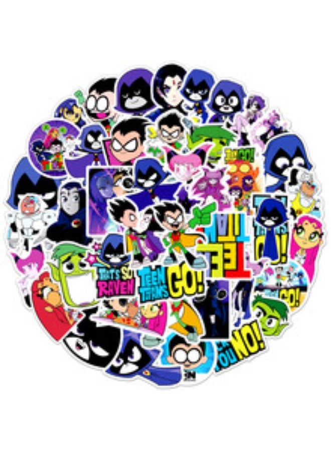 NIBEMINENT 50 Pcs Teen Titans Go Deco Kit Waterproof Stickers, High Definition Printing Bright Colors, Suitable for Laptop Skateboard Luggage Water Bottle Guitar DIY - Image 2