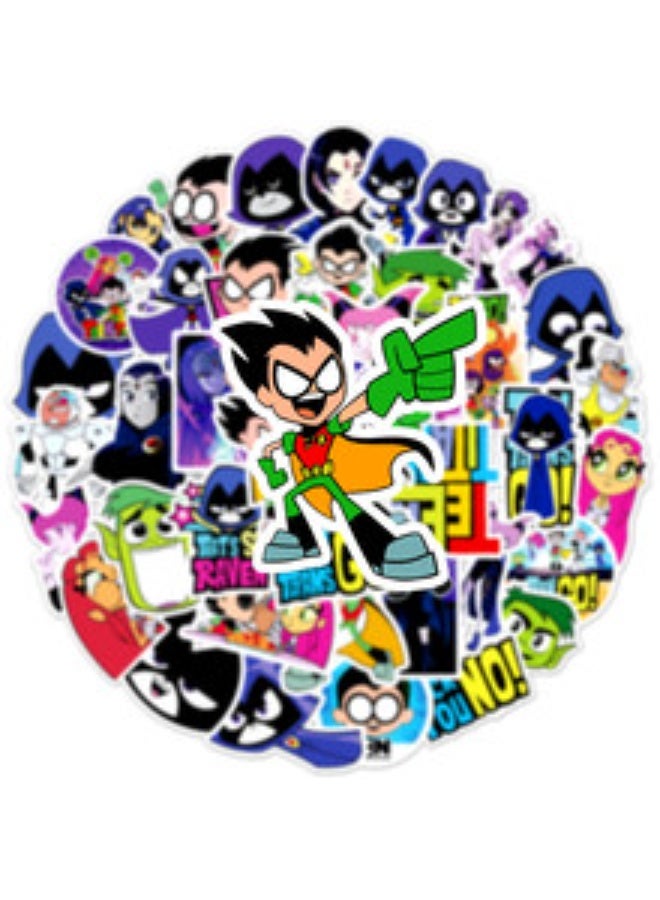 NIBEMINENT 50 Pcs Teen Titans Go Deco Kit Waterproof Stickers, High Definition Printing Bright Colors, Suitable for Laptop Skateboard Luggage Water Bottle Guitar DIY - Image 3