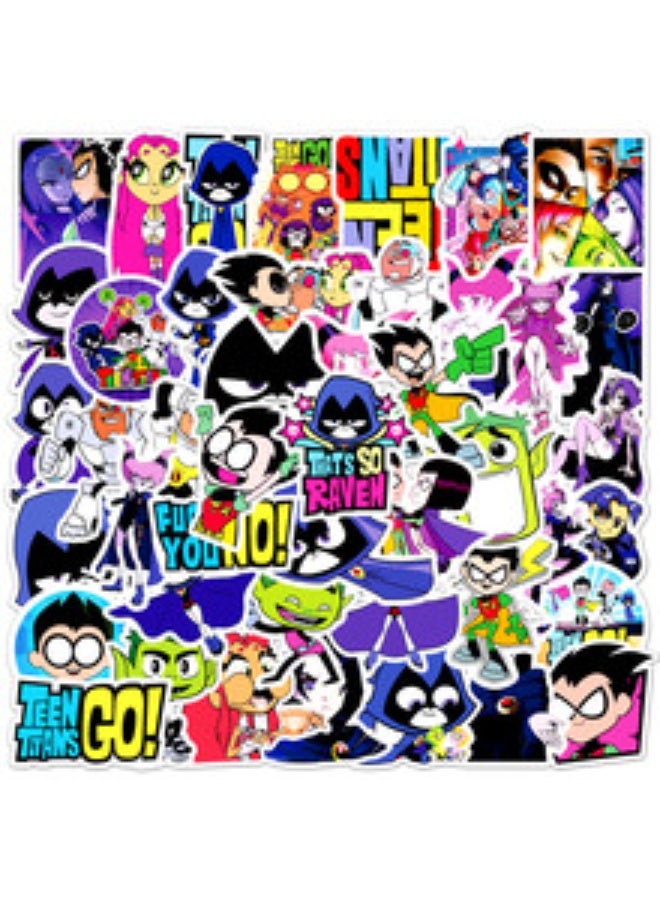NIBEMINENT 50 Pcs Teen Titans Go Deco Kit Waterproof Stickers, High Definition Printing Bright Colors, Suitable for Laptop Skateboard Luggage Water Bottle Guitar DIY - Image 1