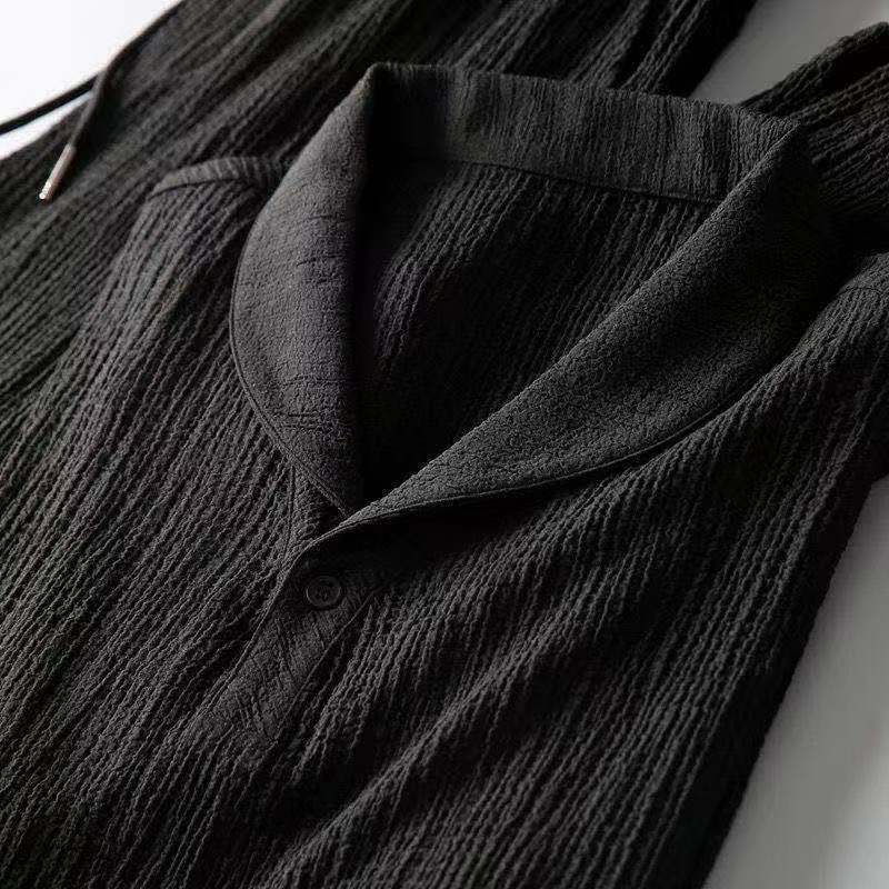 White Casual Sports Suit Men'S Summer Lapel Fashionable Light Luxury Pleated Two-Piece Set Thin Duffy Handsome Trendy - Image 2