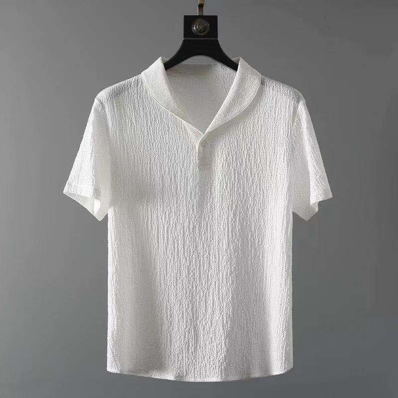 White Casual Sports Suit Men'S Summer Lapel Fashionable Light Luxury Pleated Two-Piece Set Thin Duffy Handsome Trendy - Image 4