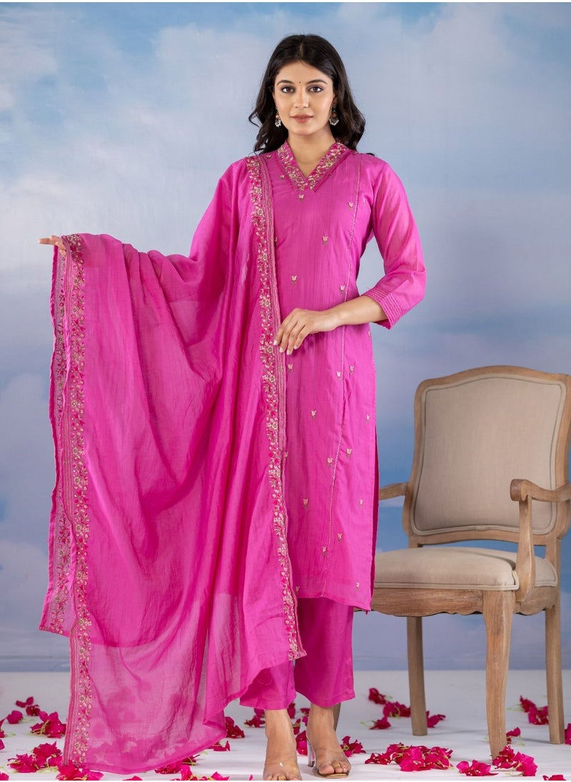 Cotton Mal Chanderi Fabric Kurta Pant Dupatta Set in Pink Colour | Indian Dress for Women | Traditional Dress Salwar Kameez Kurti Pant Dupatta Set | Ready to Wear Ethnic Kurta Set - pzsku/ZB57C851A509548423EE6Z/45/_/1733854025/23882199-396a-4ca8-82fb-9ee43b5d0cff