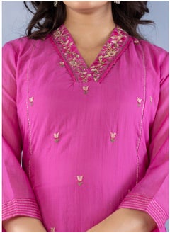 PRIYA’S PANACHE Pink Cotton Mal Chanderi Kurta Pant Dupatta Set | Traditional Indian Dress for Women | Ready-to-Wear Ethnic Salwar Kameez Kurti Set  - Image 3