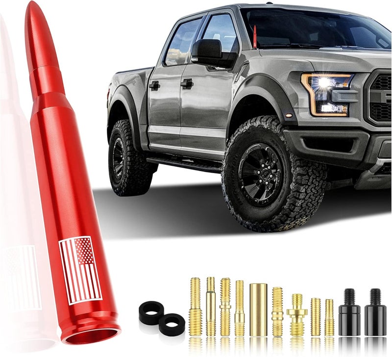 Turcee Car Bullet Antenna,Truck Exterior Decoration Accessories Car Vehicle Replacement Antenna Conpatible with Ford F150 RAM 1500 GMC Heavy Duty Pickup Trucks Accessories (New Upgrade Silver-U.S. Flag) - Image 1