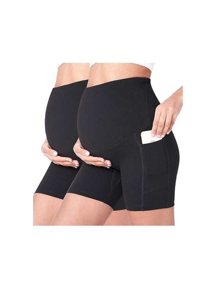 Women's maternity yoga shorts to cover belly summer workout running sports shorts with pockets  - Image 1