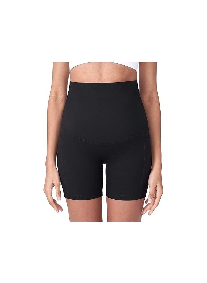 Women's maternity yoga shorts to cover belly summer workout running sports shorts with pockets  - Image 4