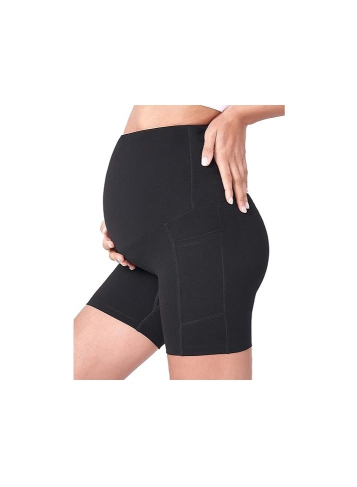 Women's maternity yoga shorts to cover belly summer workout running sports shorts with pockets  - Image 3