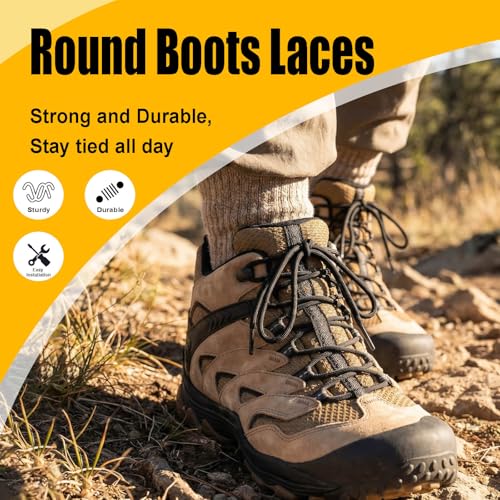 DELELE Hiking Shoe Laces for Boots, 2 Pair 63 inch Black Round Boot Laces Heavy Duty, Work Shoelaces Strings - Image 3