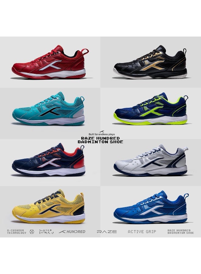 HUNDRED Raze Badminton Shoes (Non Marking) | Lightweight & Durable | X-Cushion, Active Grip Sole, Toe Assist (Yellow::Dk Grey, 2UK) - Image 3